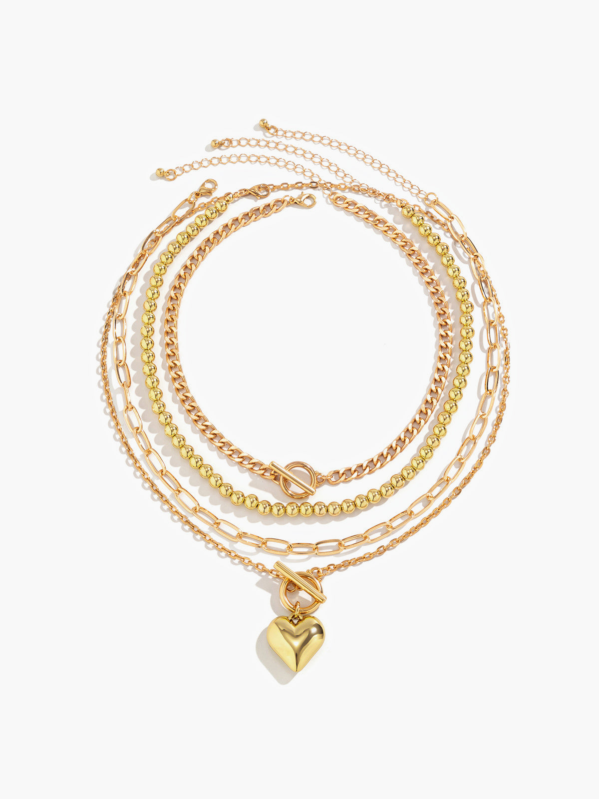 Heart Pendant Multi Chain Necklace-Chicvia