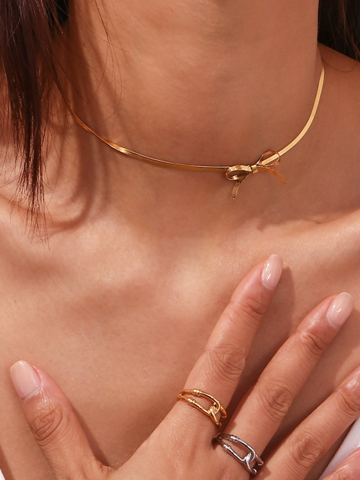 Gold Bow Necklace-Chicvia