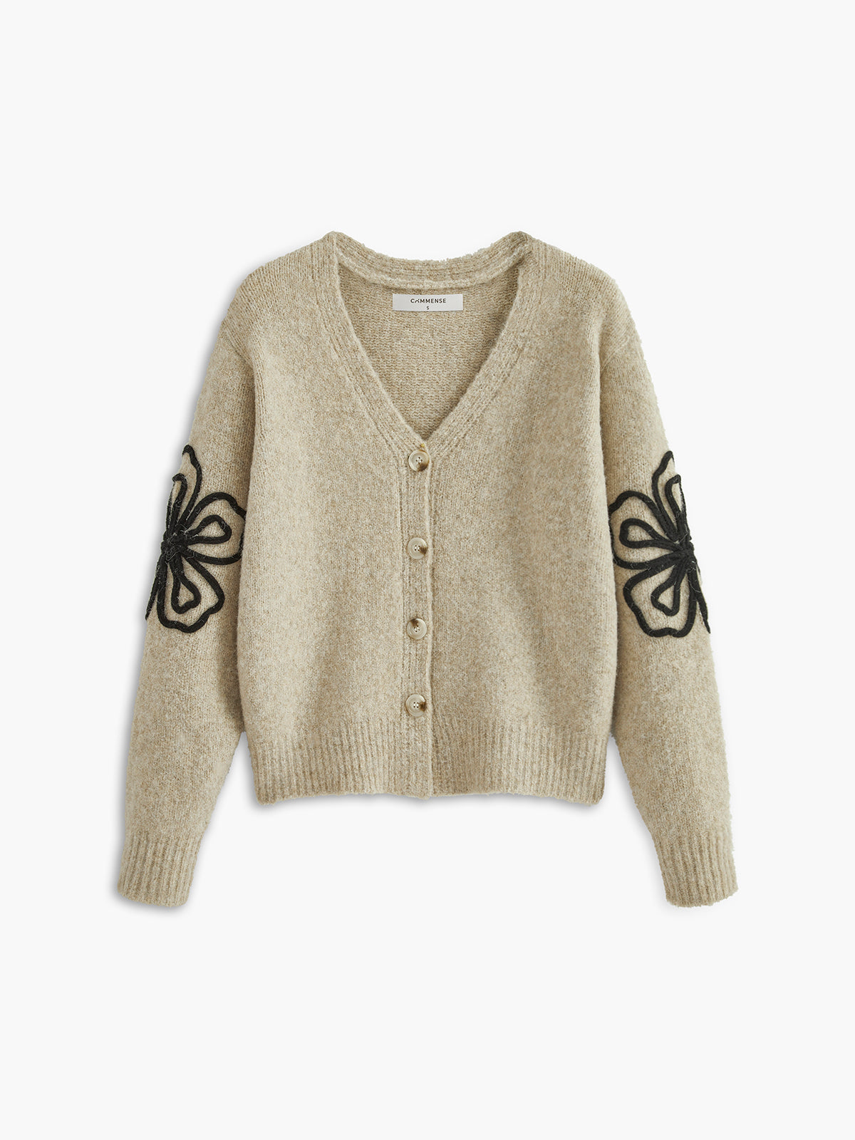 Floral Detail V-Neck Cardigan-Chicvia