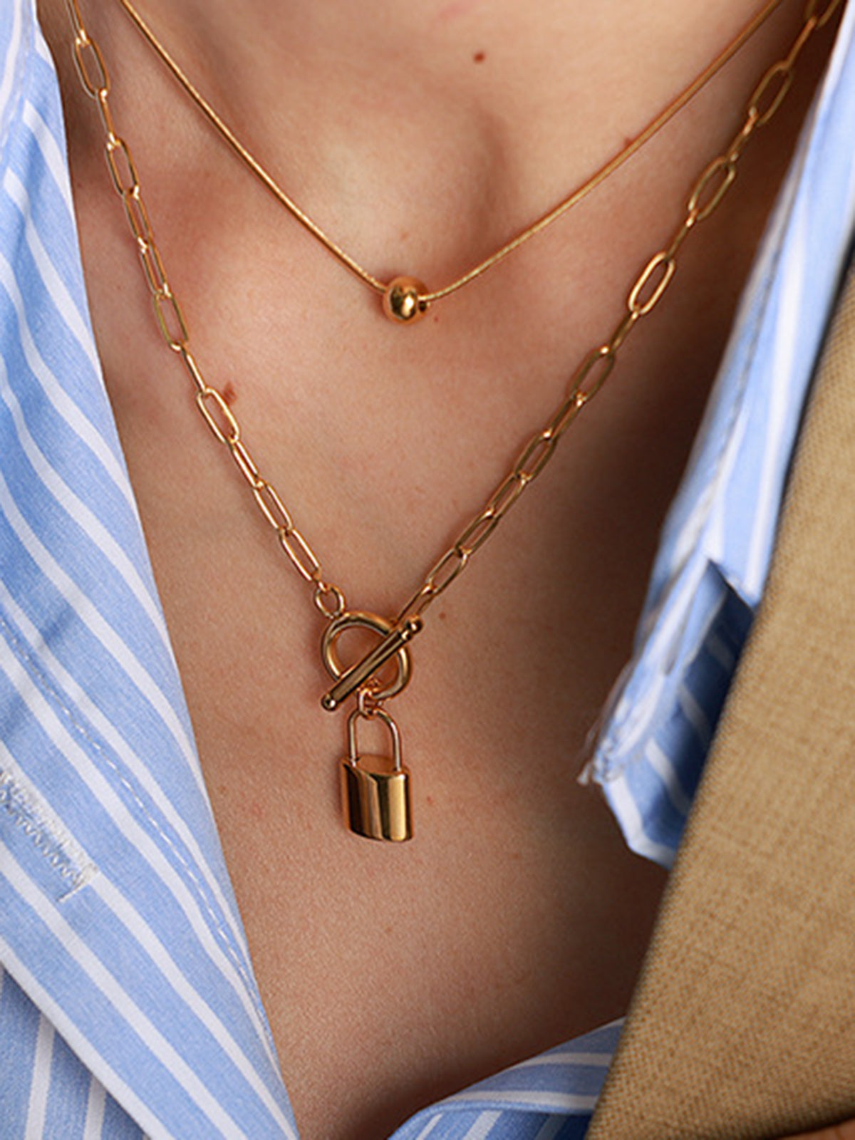 Golden Padlock Necklace-Chicvia
