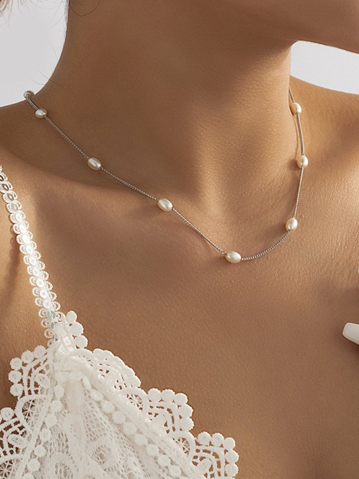 Imitation Pearl Tassel Necklace-Chicvia