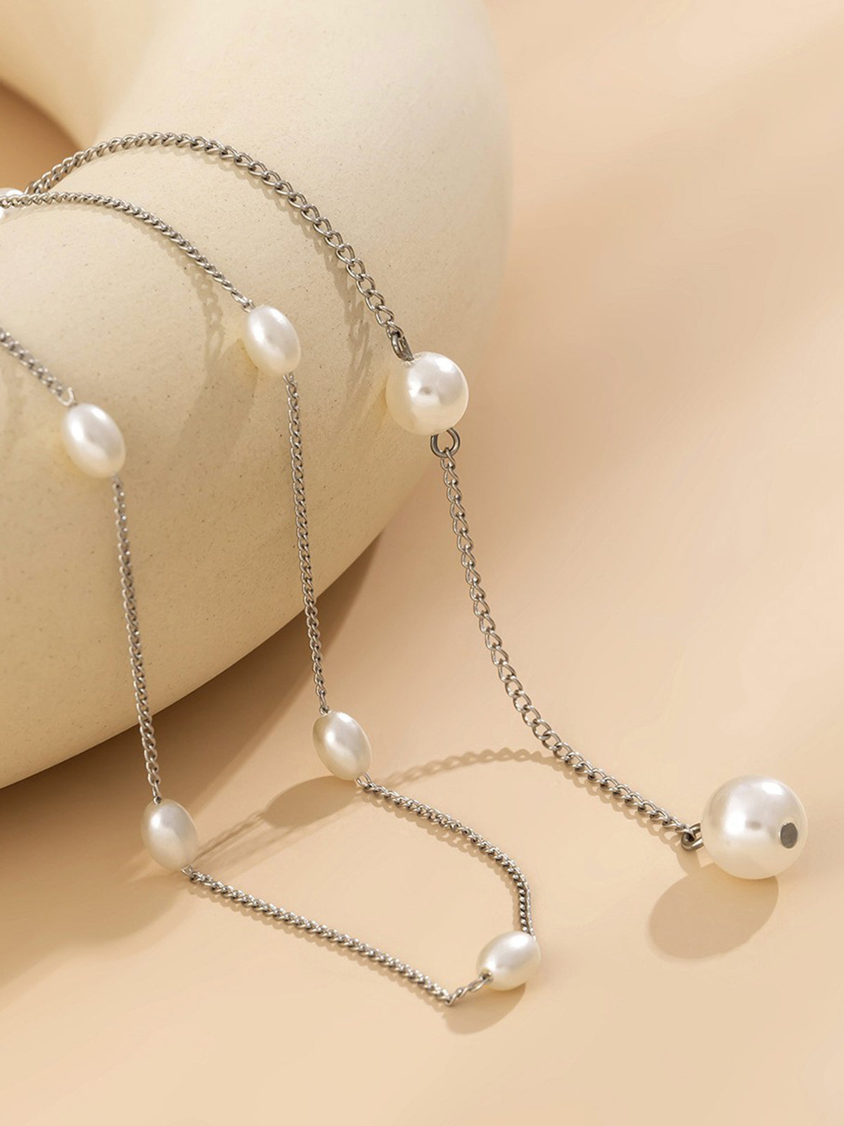 Imitation Pearl Tassel Necklace-Chicvia