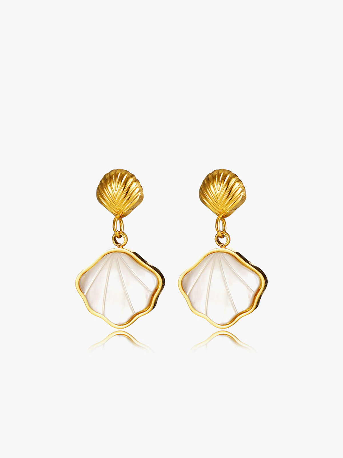 Pearl Seashell Golden Earrings-Chicvia