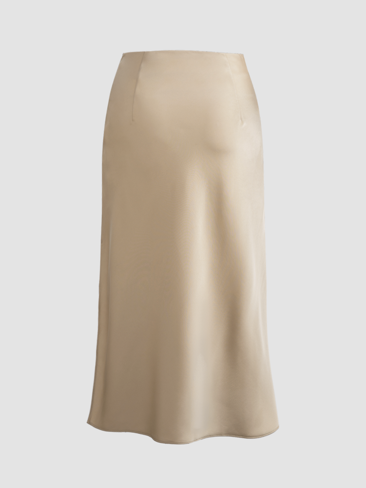 Creamy Cappuccino Satin Midi Skirt-Chicvia