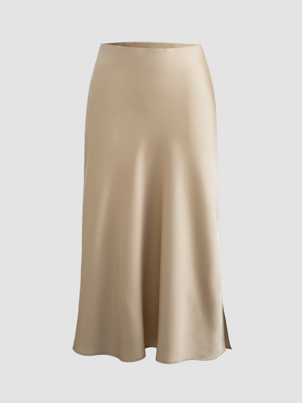 Creamy Cappuccino Satin Midi Skirt-Chicvia