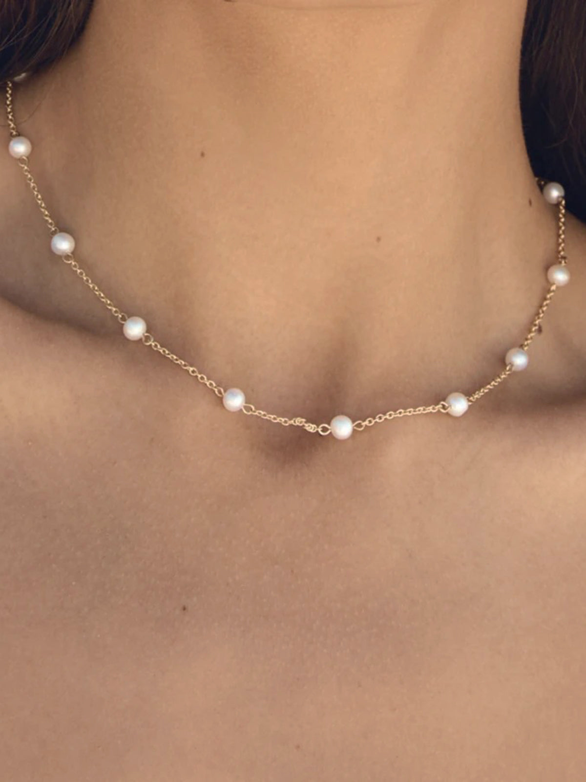 Pearl Golden Chain Necklace-Chicvia