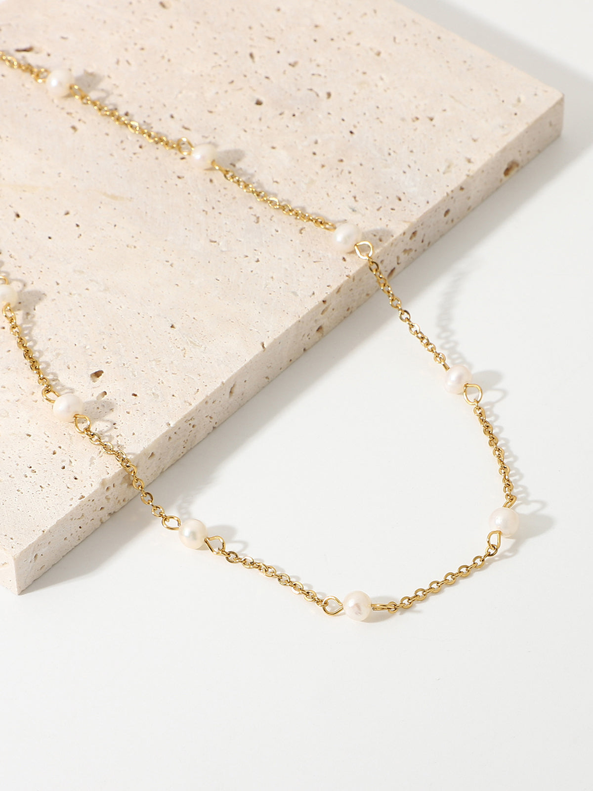 Pearl Golden Chain Necklace-Chicvia