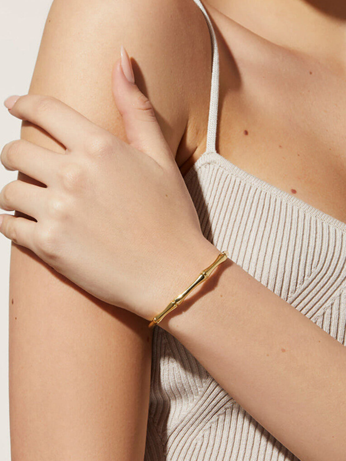Golden Open Bamboo Bracelet-Chicvia