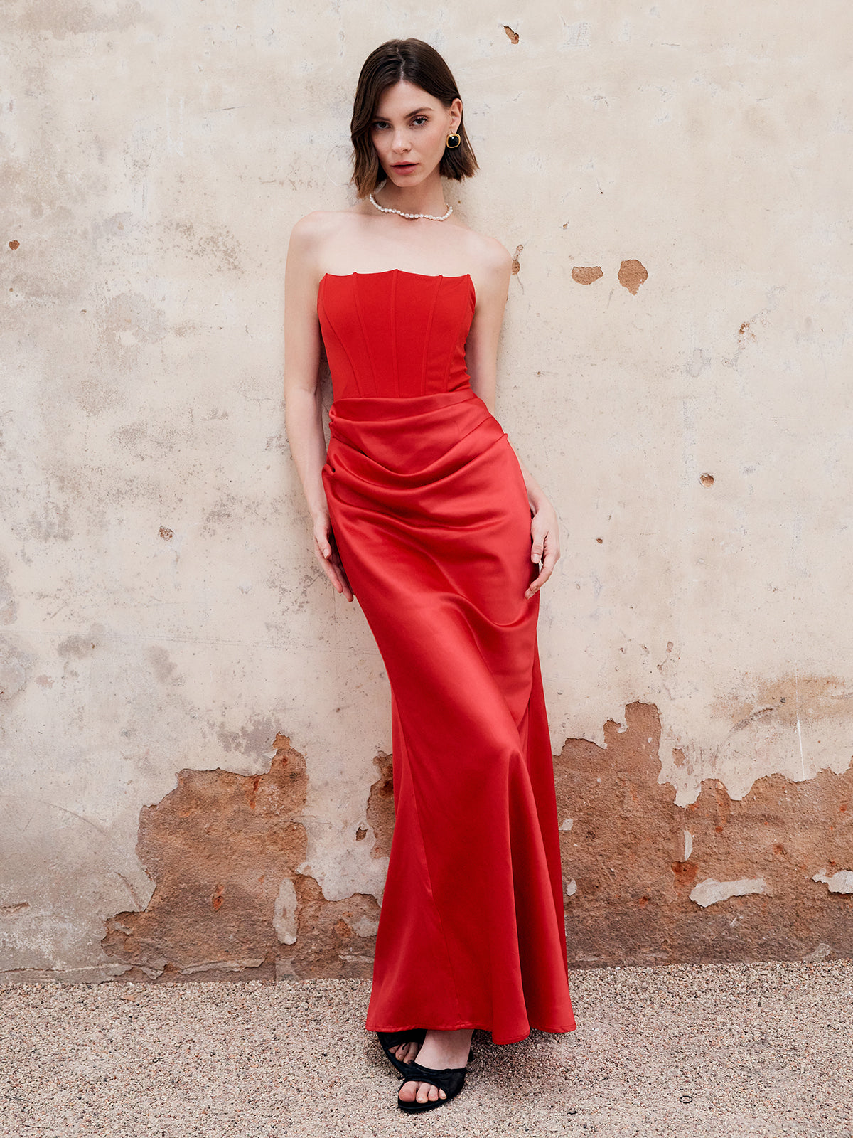 Pleated Zipper Tube Long Dress-Chicvia