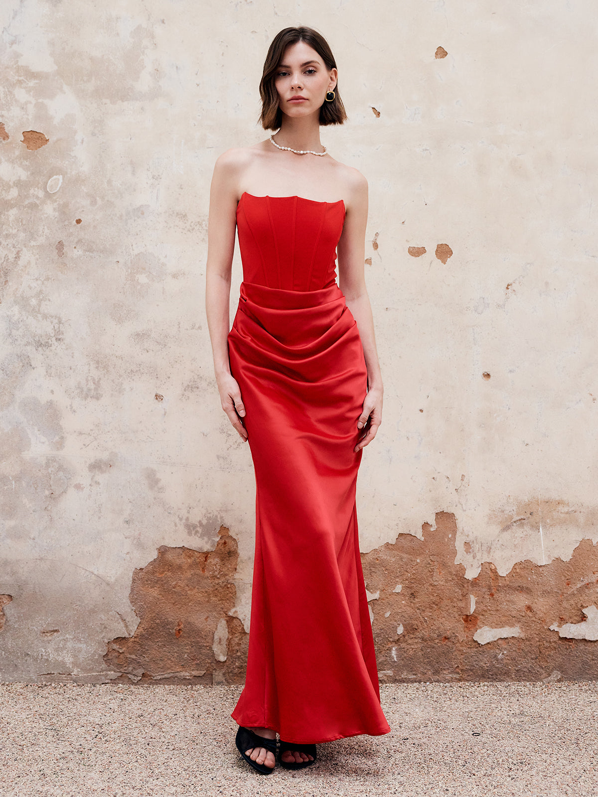 Pleated Zipper Tube Long Dress-Chicvia