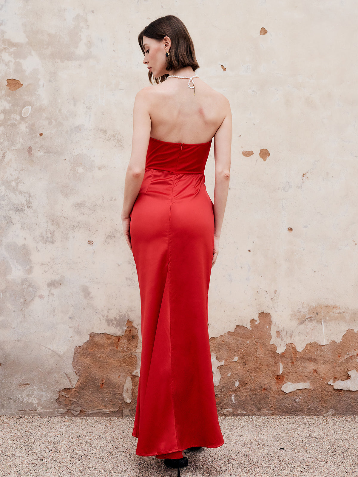 Pleated Zipper Tube Long Dress-Chicvia