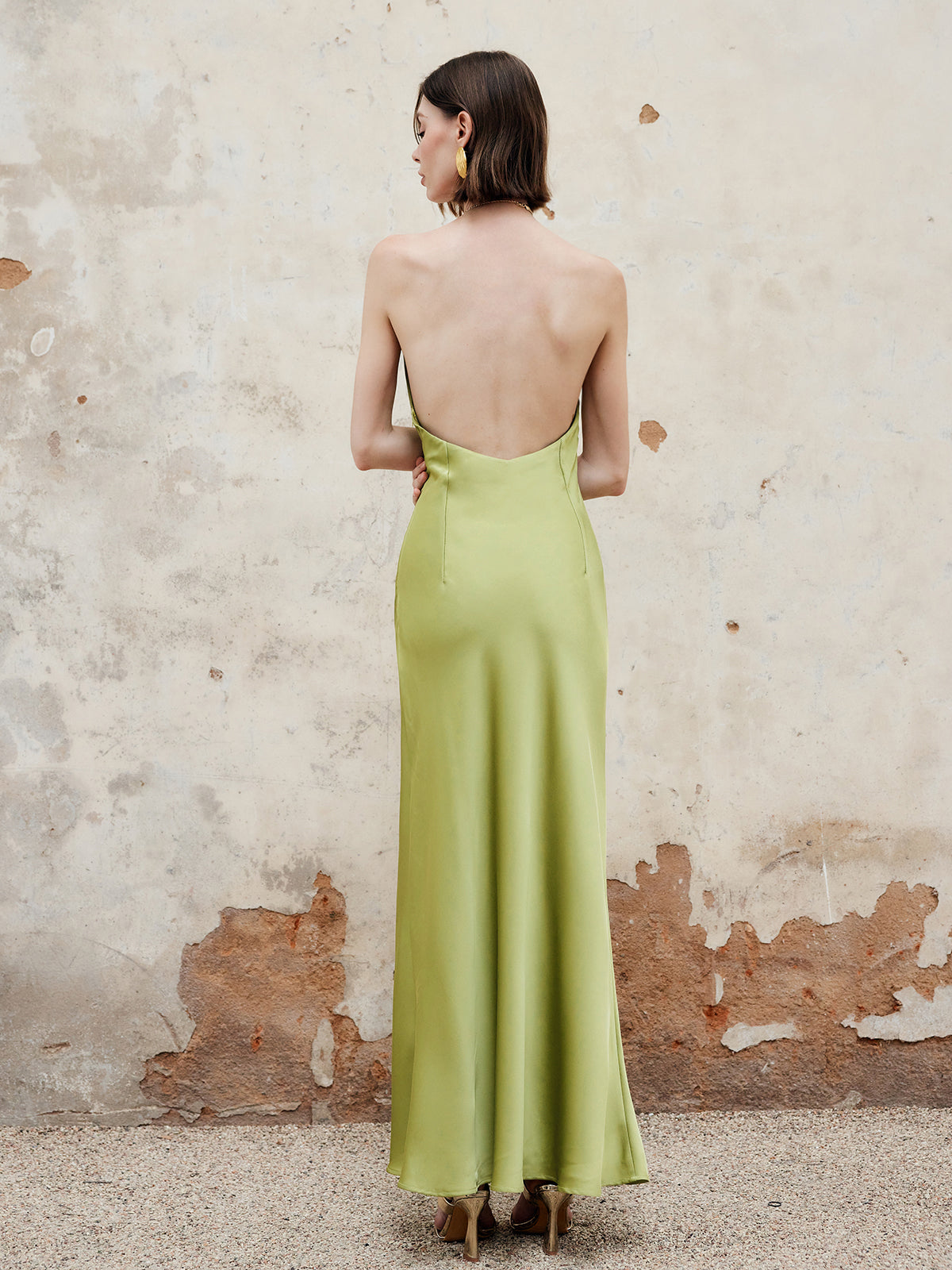 Halter Keyhole Neckline Backless Long Dress-Chicvia