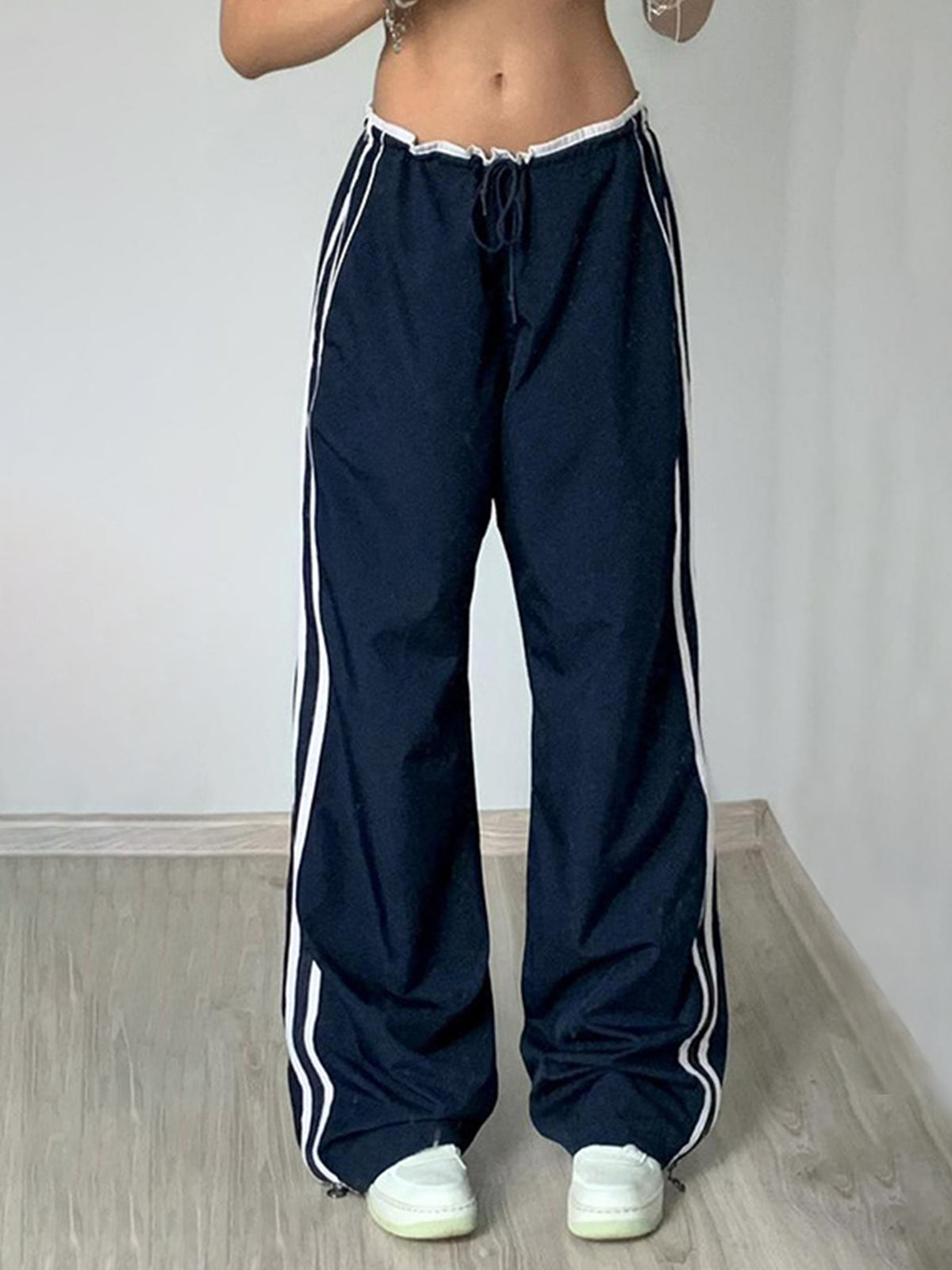 Contrast Binding Zipper Long Pants-Chicvia