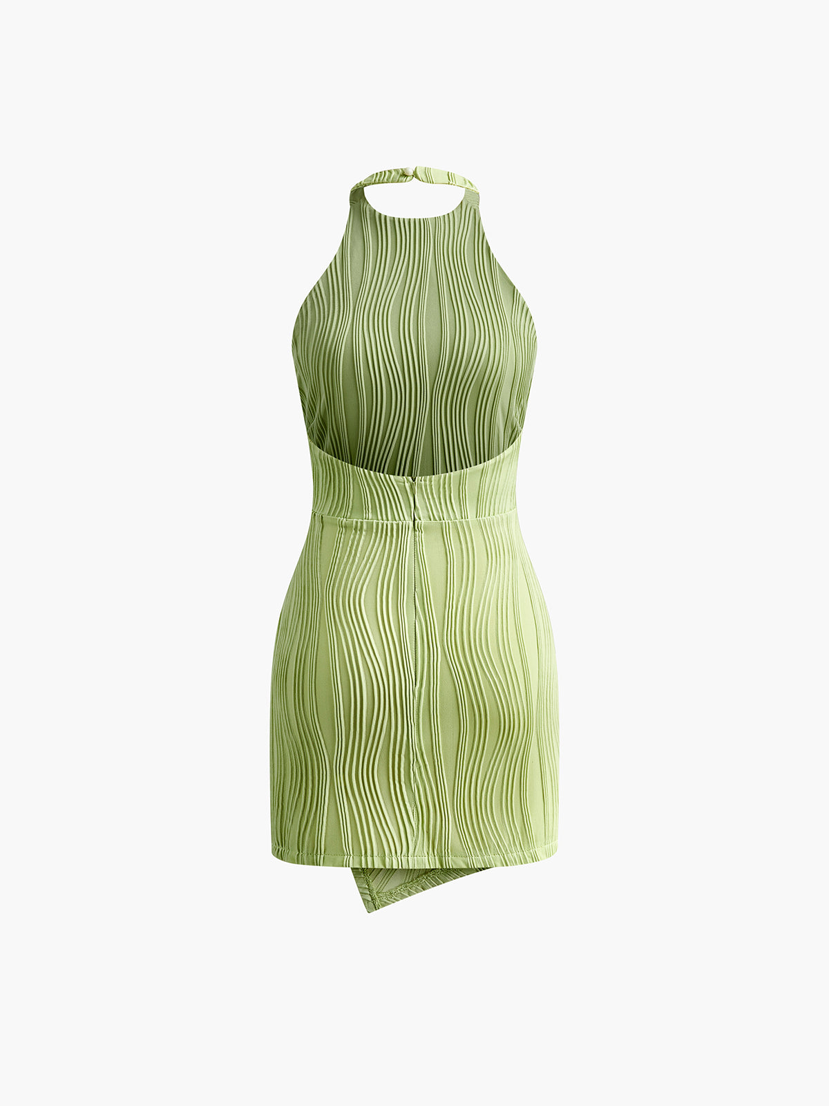 Halter Texture Backless Short Dress-Chicvia