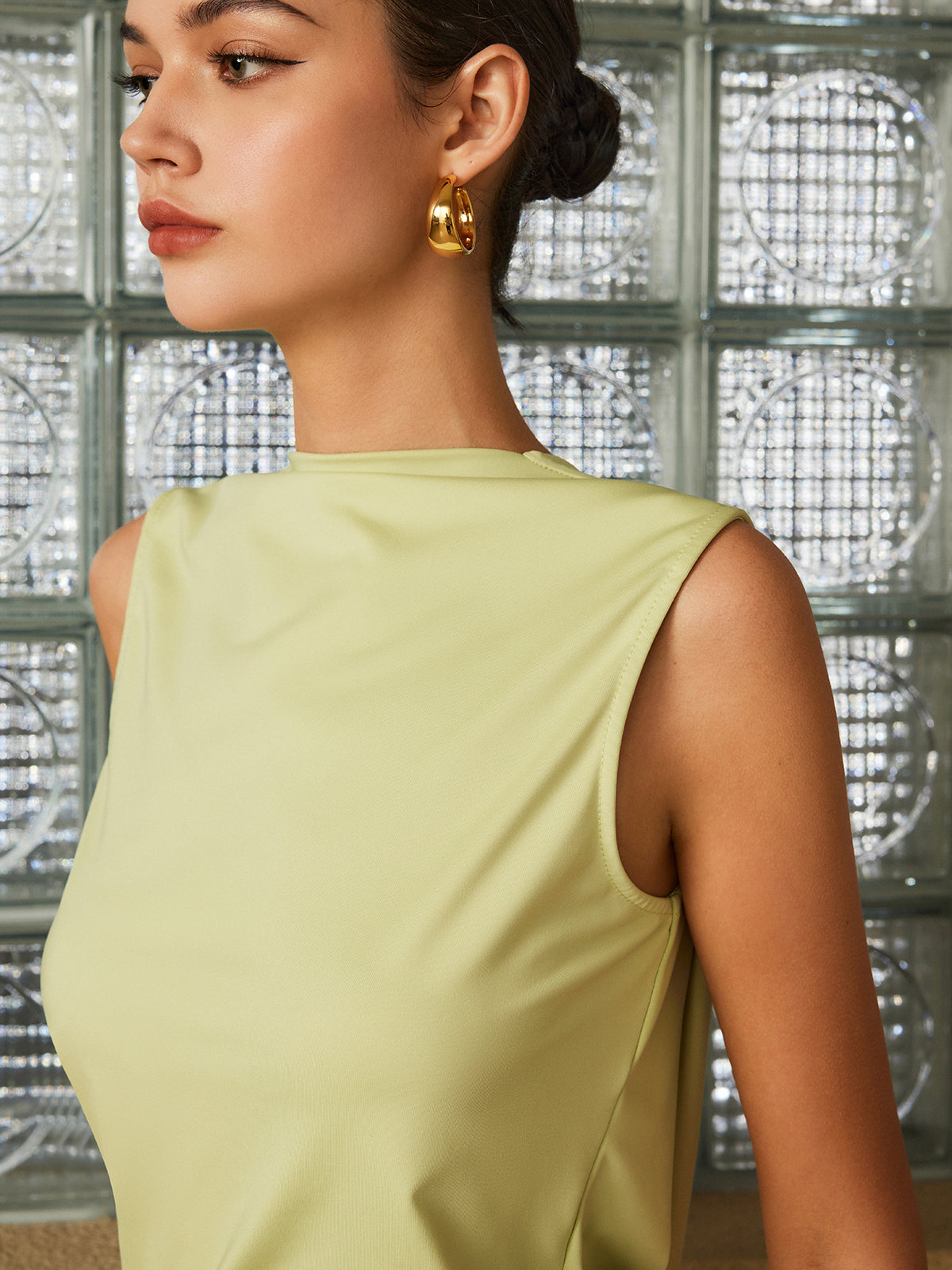 Pleated Backless Tank Top-Chicvia