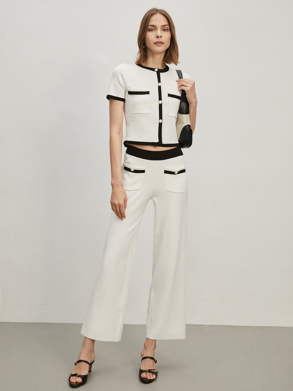 Contrast Trim Pockets Cardigan-Chicvia