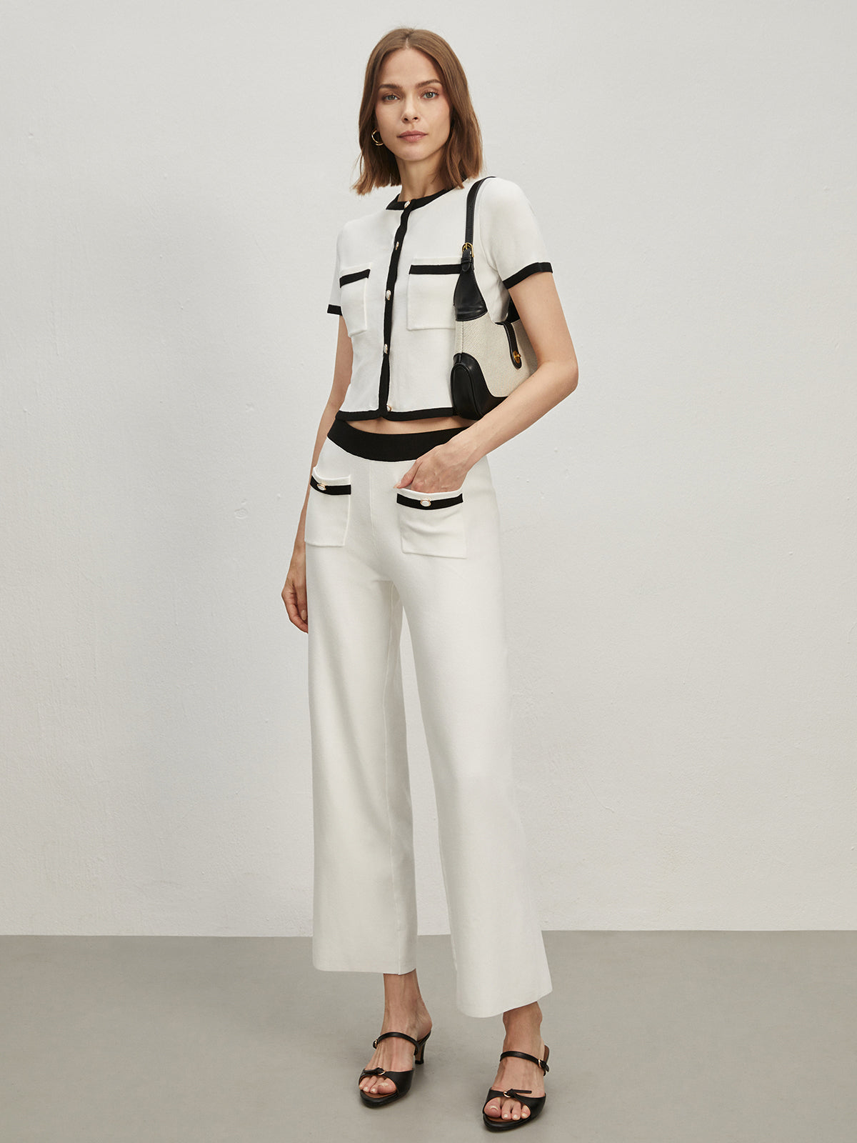 Contrast Trim Pockets Cardigan-Chicvia