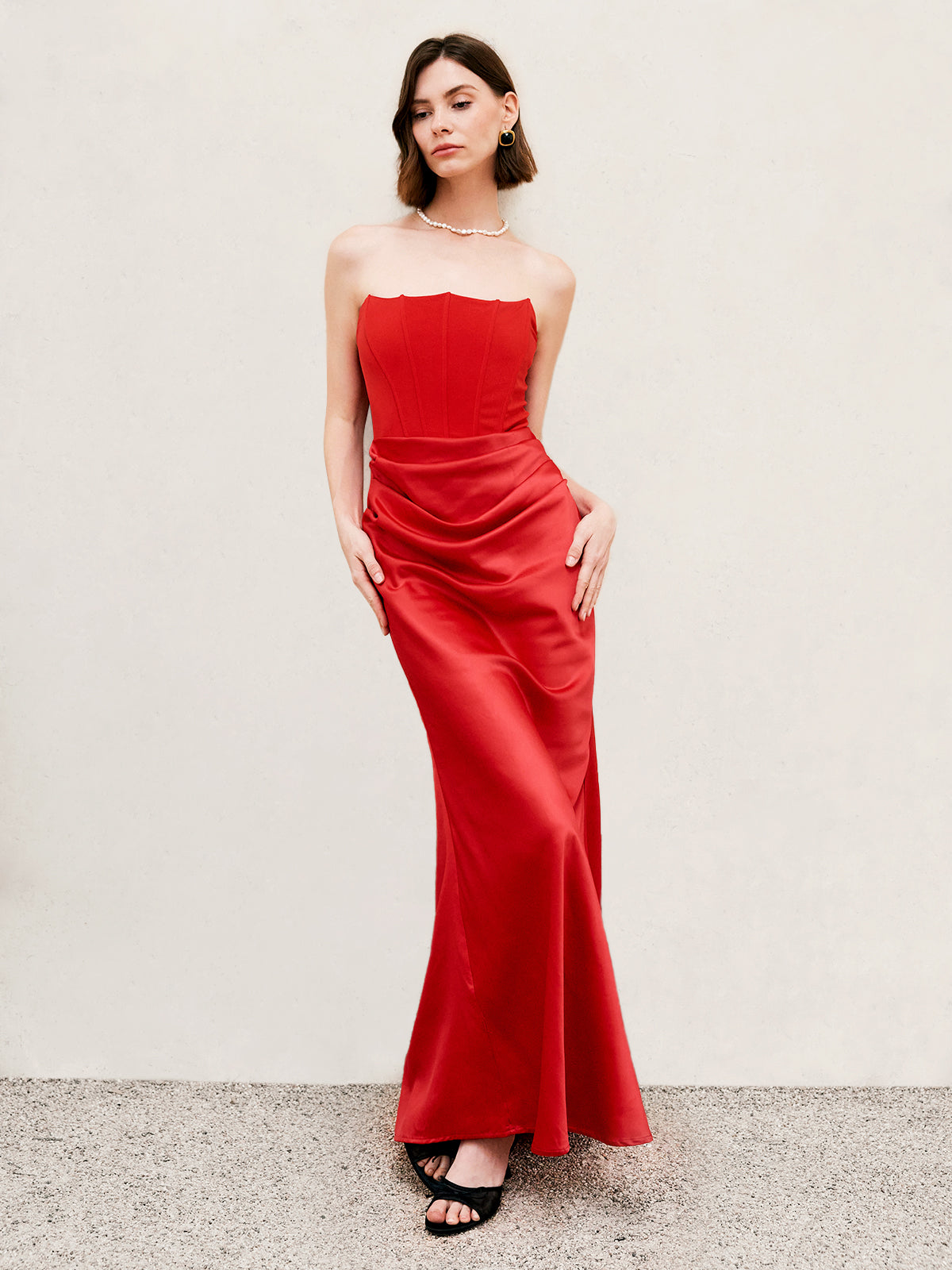 Pleated Zipper Tube Long Dress-Chicvia