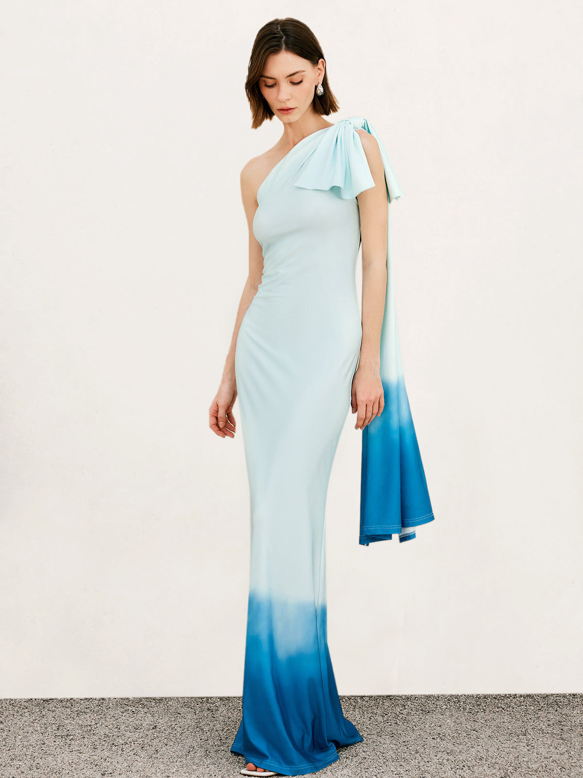 Ombre One Shoulder Long Dress-Chicvia