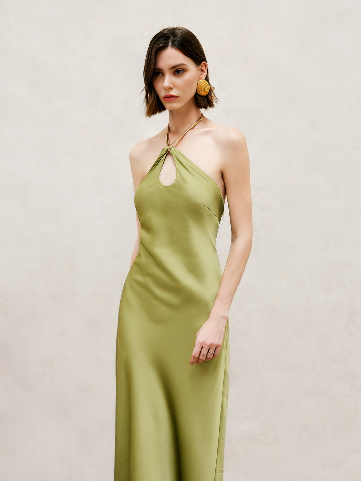 Halter Keyhole Neckline Backless Long Dress-Chicvia