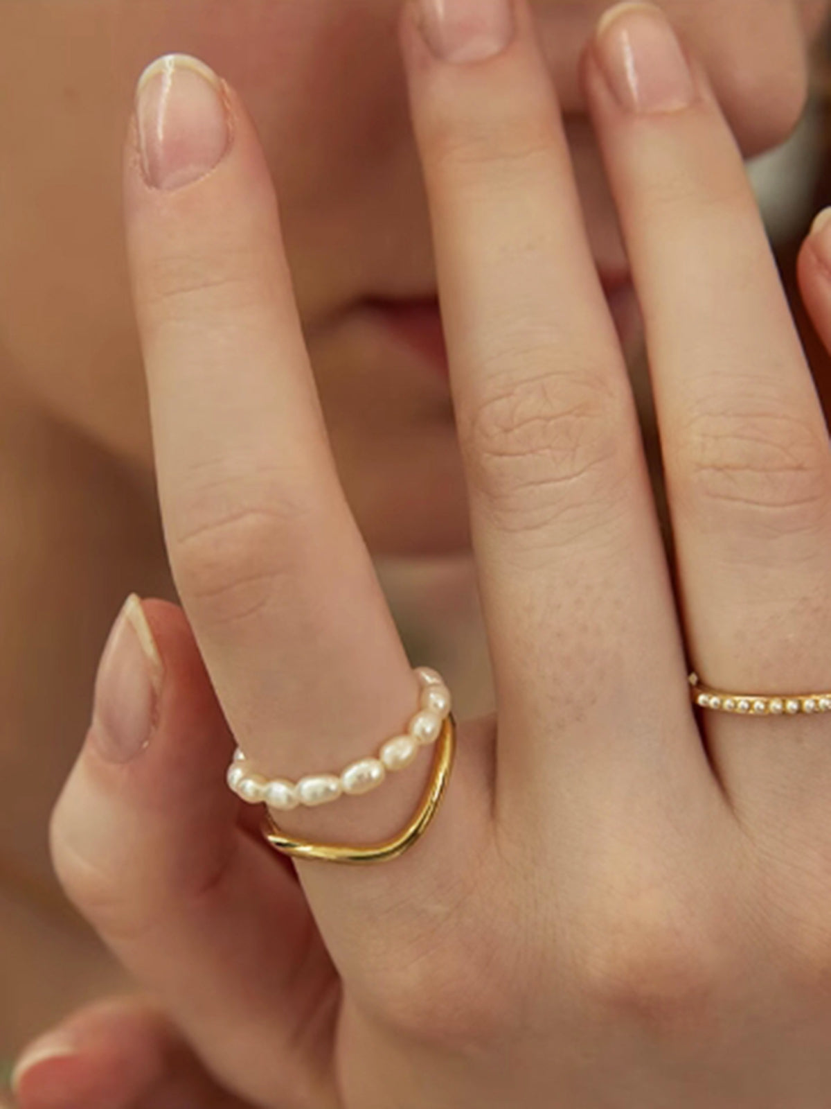 Double Layer Pearl Ring-Chicvia