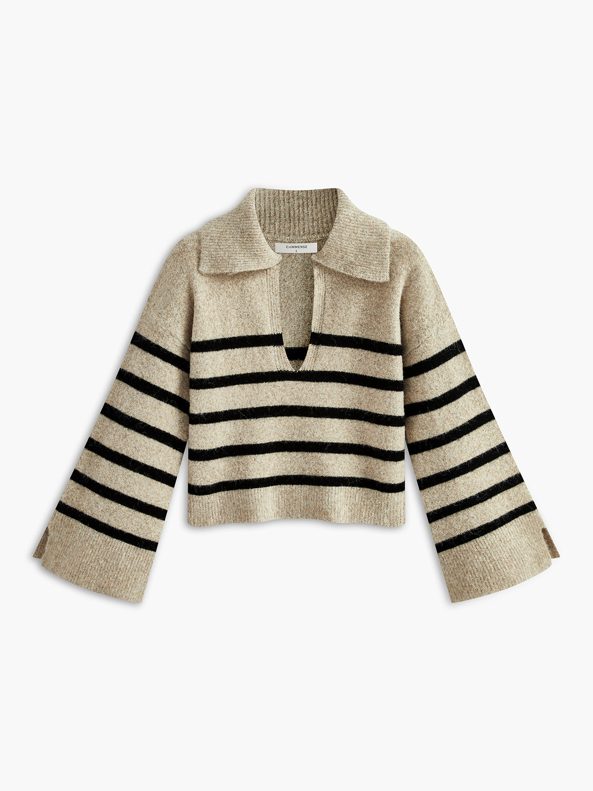 Oversized Striped Pullover Sweater-Chicvia