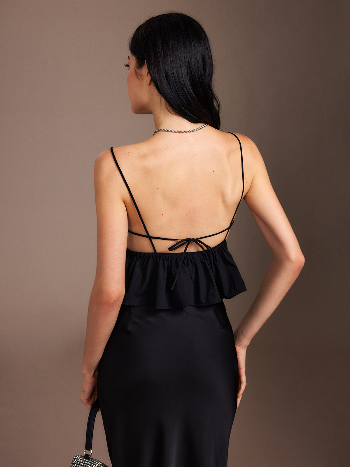 Flower Backless Ruffle Cami Top-Chicvia