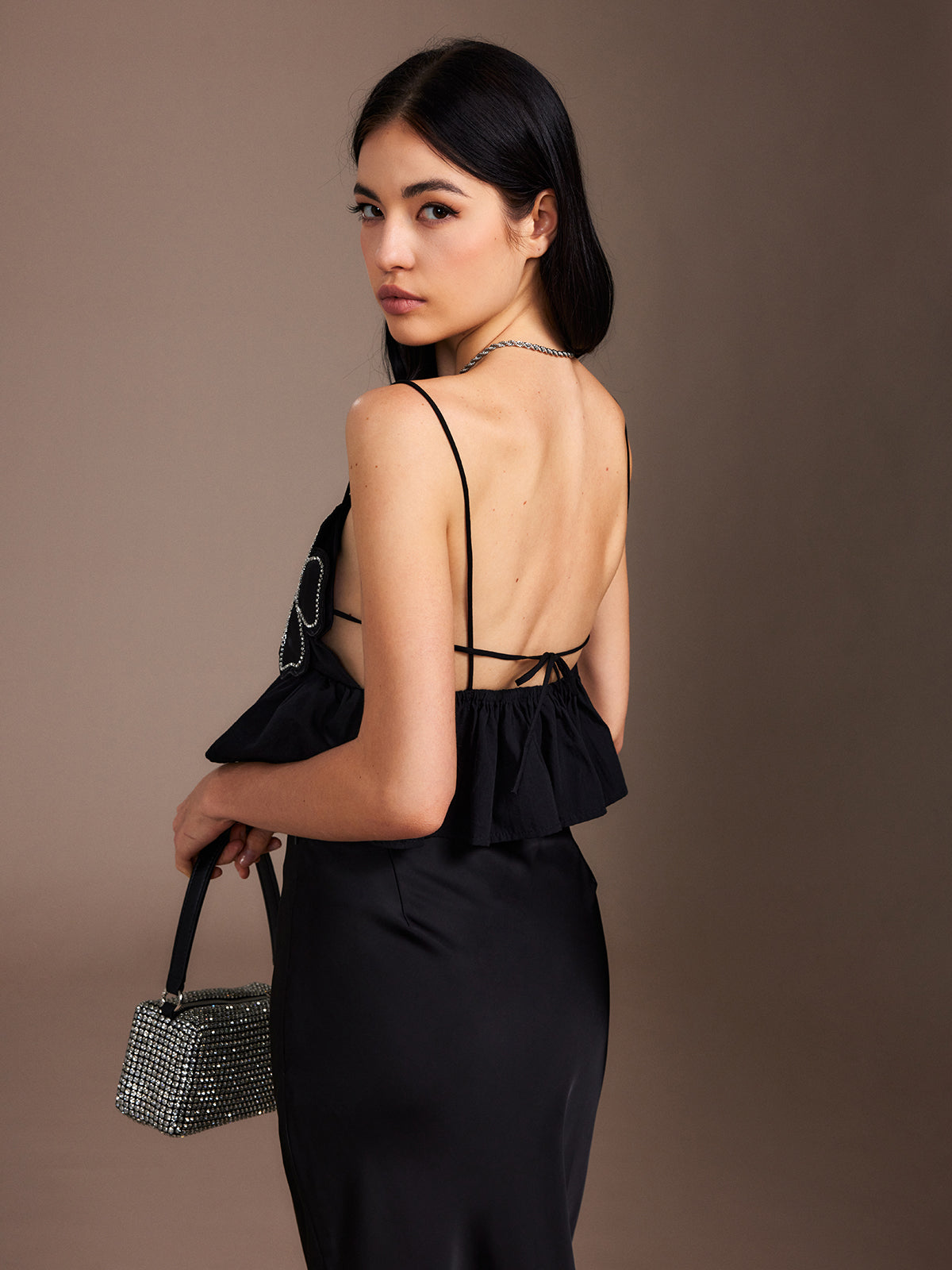 Flower Backless Ruffle Cami Top-Chicvia