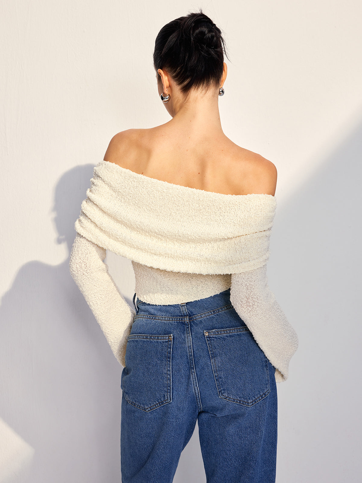 Off Shoulder Plain Knit Top-Chicvia