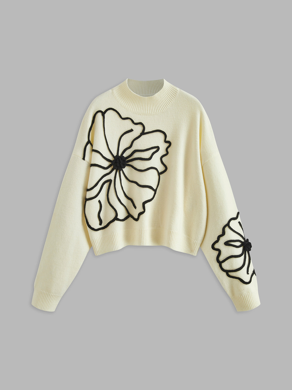 Floral Embroidered Knit Top-Chicvia