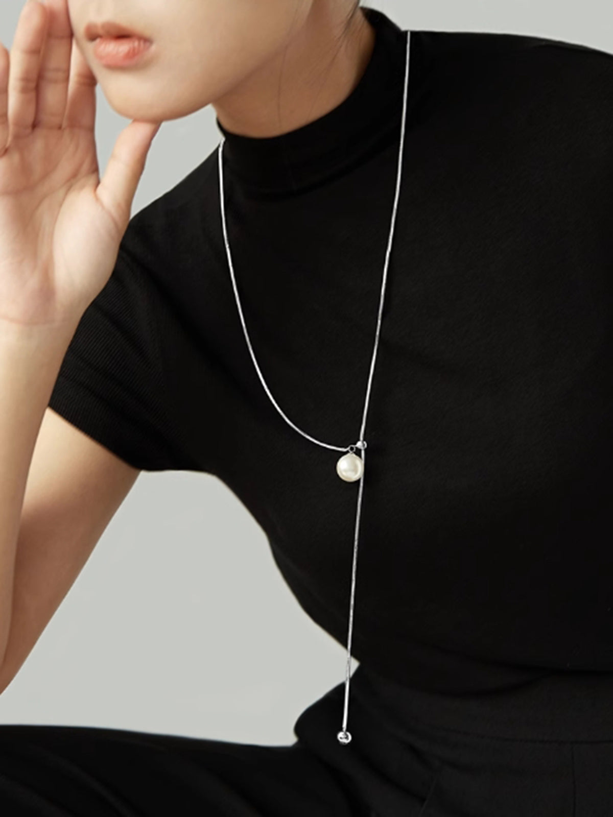 Pearl Lariat Y-Shape Necklace-Chicvia