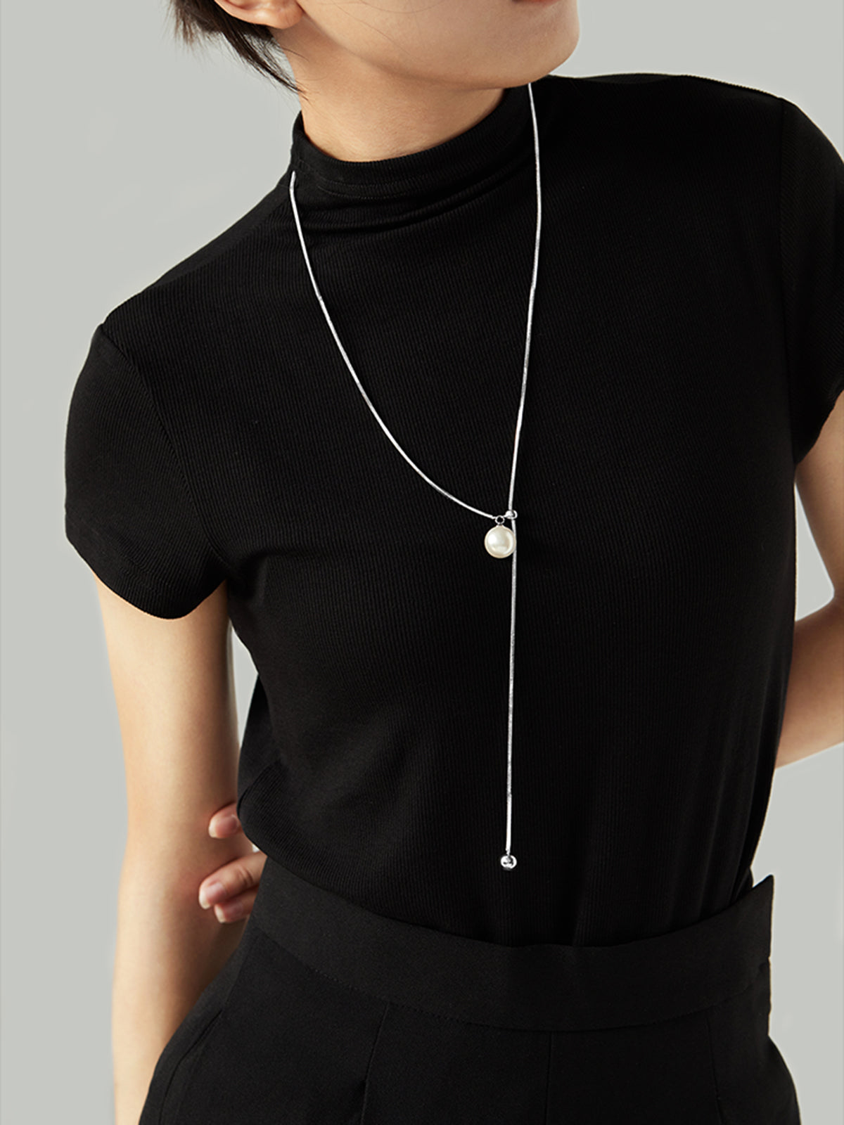 Pearl Lariat Y-Shape Necklace-Chicvia