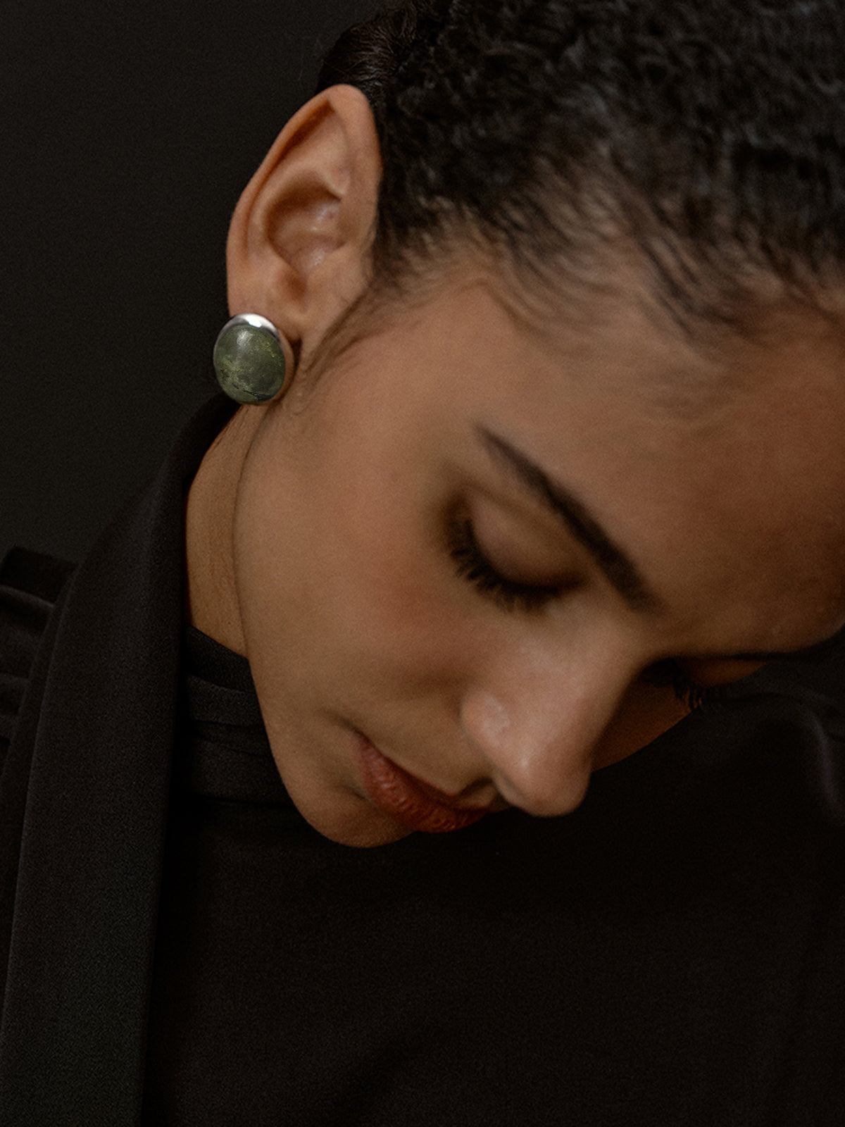 Moss Green Spectrolite Stud Earrings-Chicvia