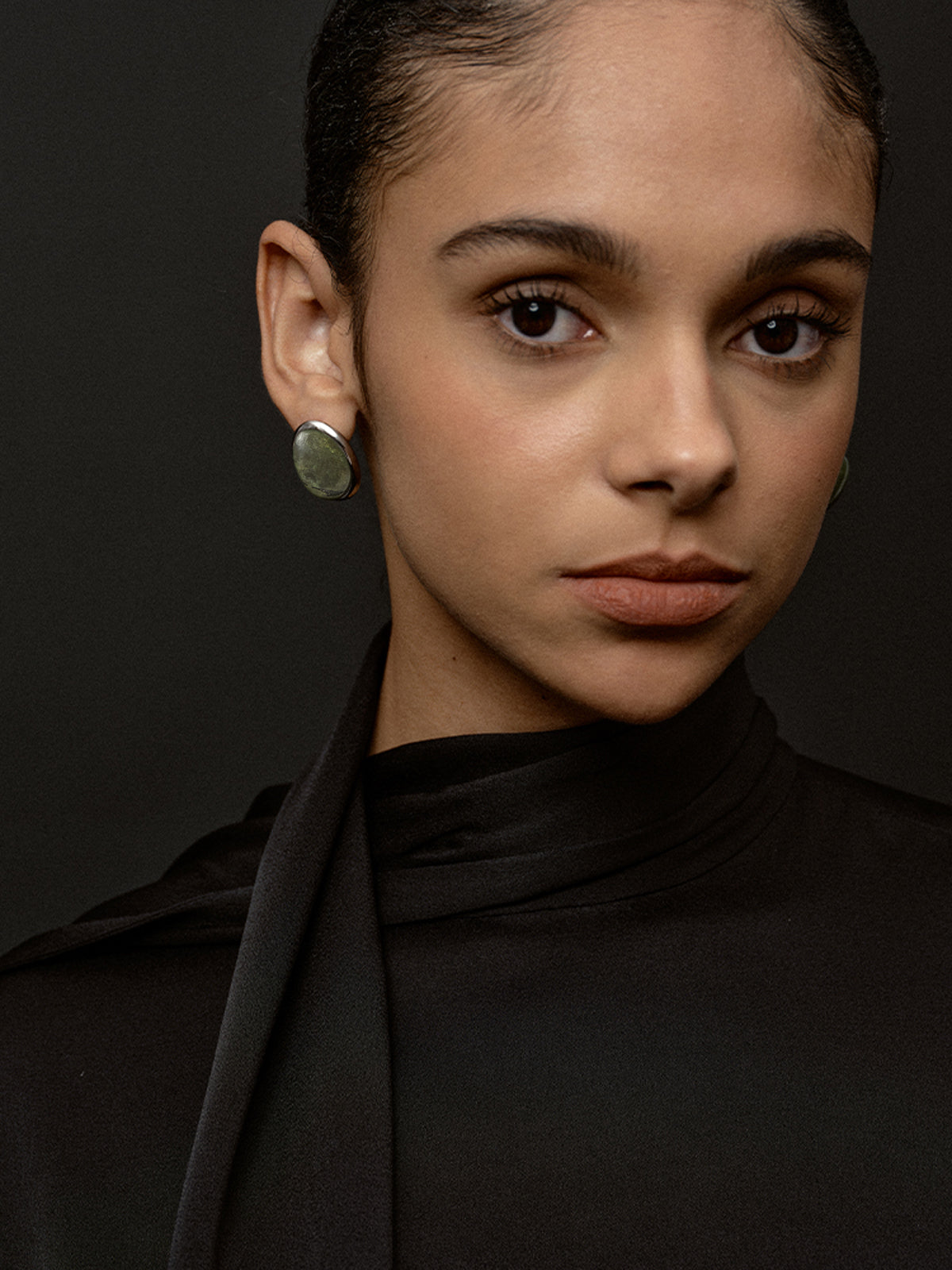 Moss Green Spectrolite Stud Earrings-Chicvia