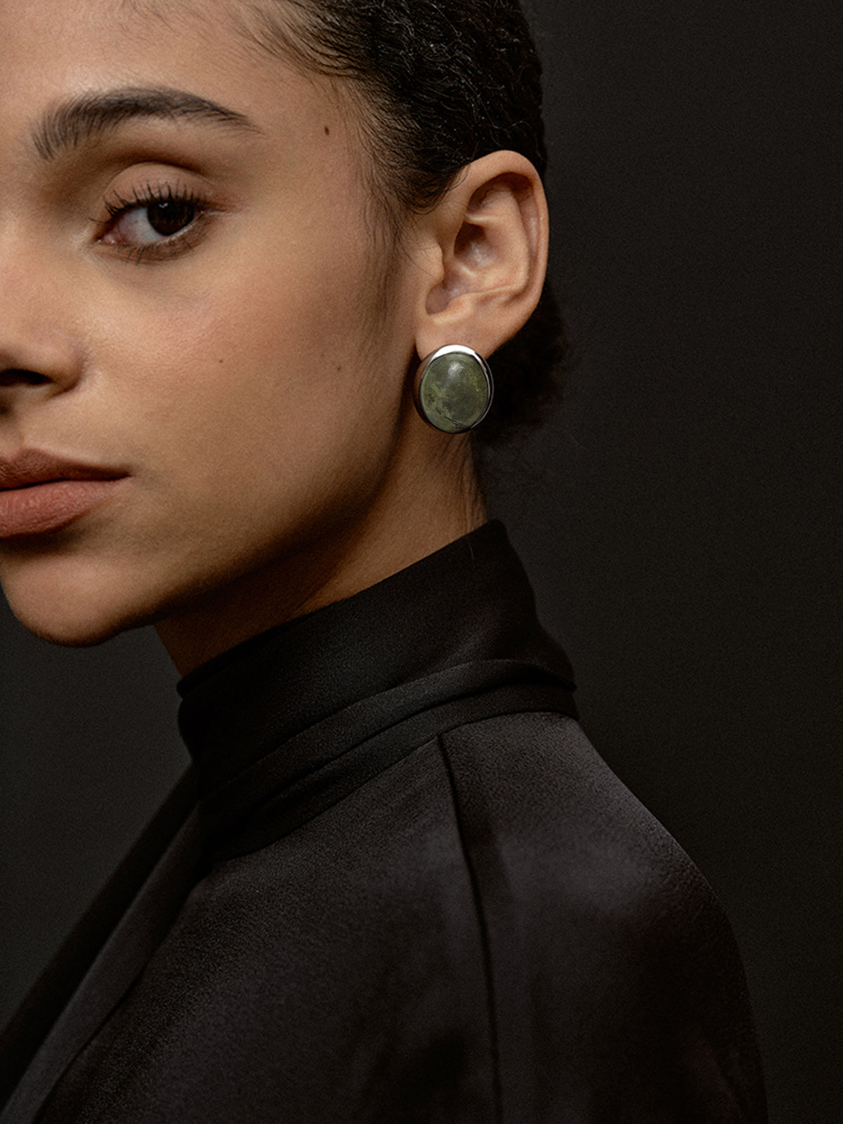 Moss Green Spectrolite Stud Earrings-Chicvia