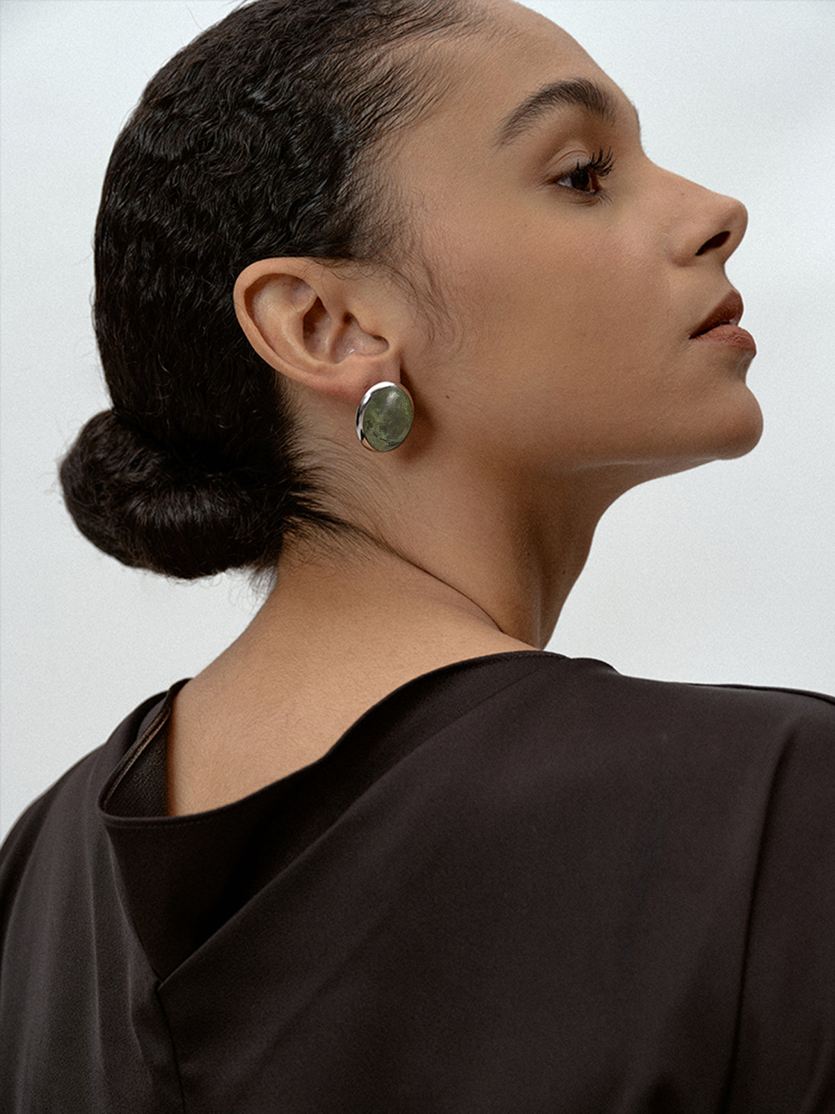 Moss Green Spectrolite Stud Earrings-Chicvia