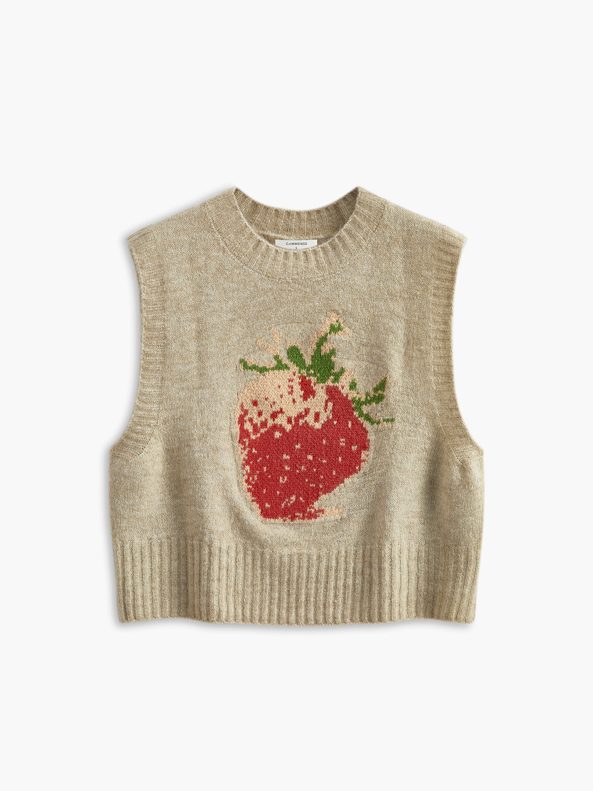 Crew Neck Strawberry Sweater Vest-Chicvia