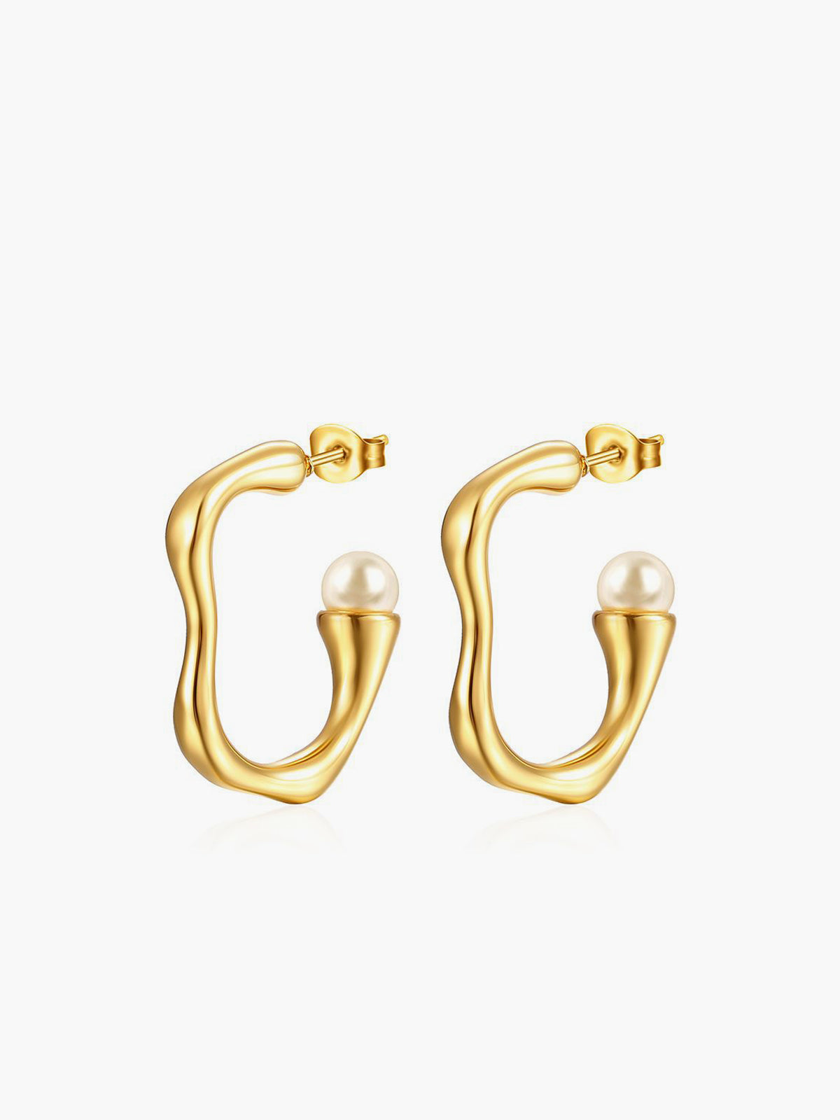 Irregular Pearl Hoop Earrings-Chicvia