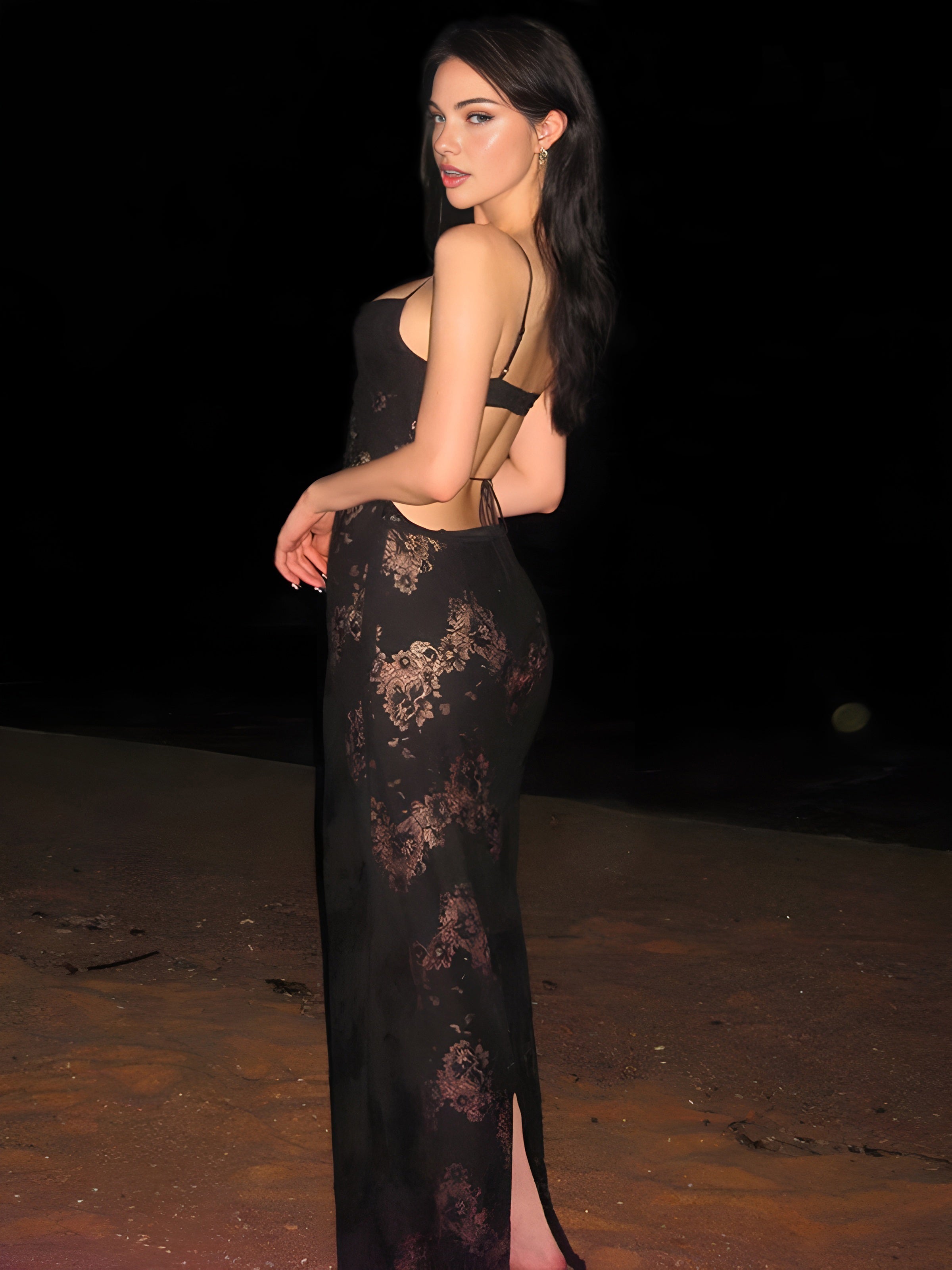 Floral Semi-Sheer Cami Long Dress-Chicvia