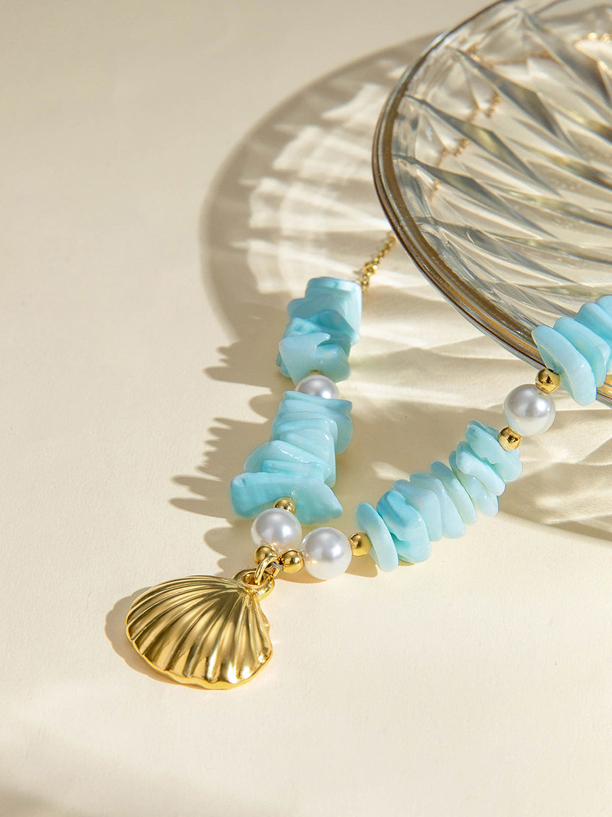 Mint Green Pearl Shell Necklace-Chicvia