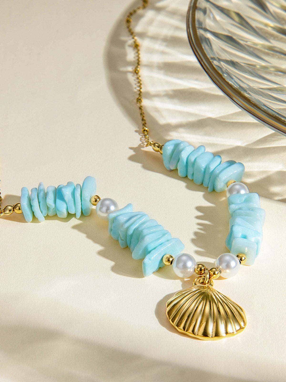 Mint Green Pearl Shell Necklace-Chicvia