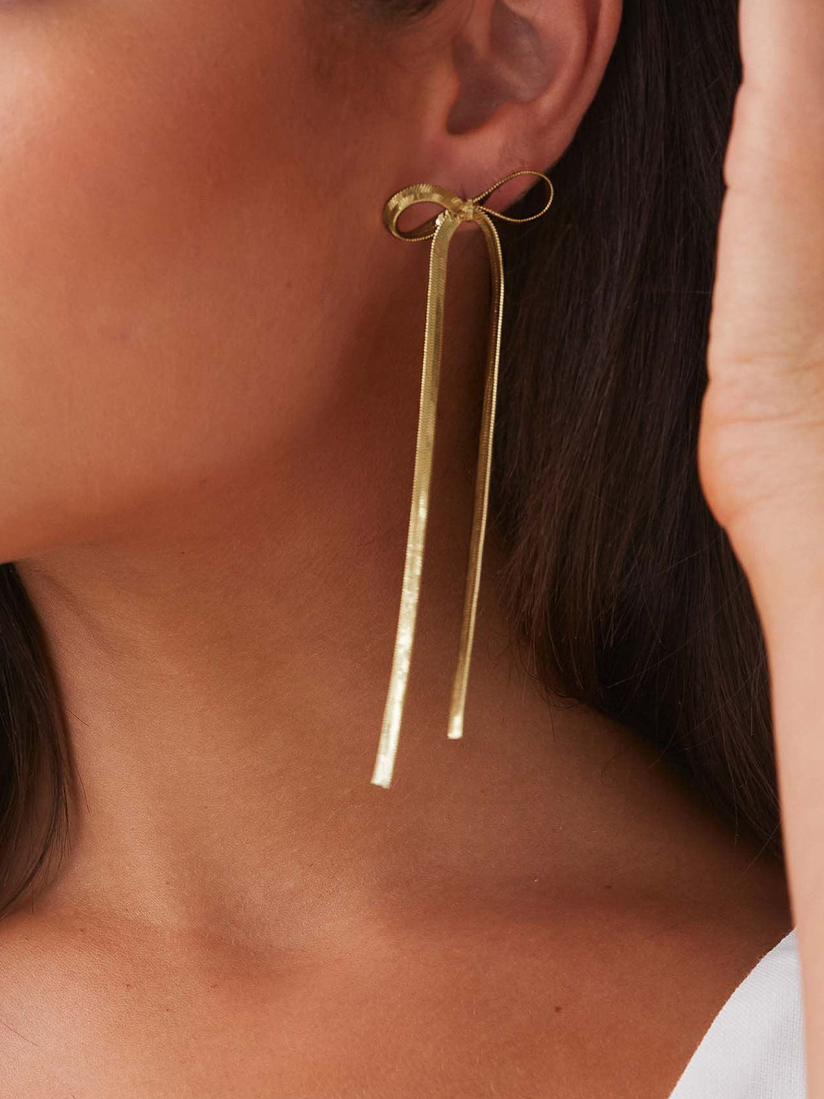 Metal Ribbon Bow Earrings-Chicvia