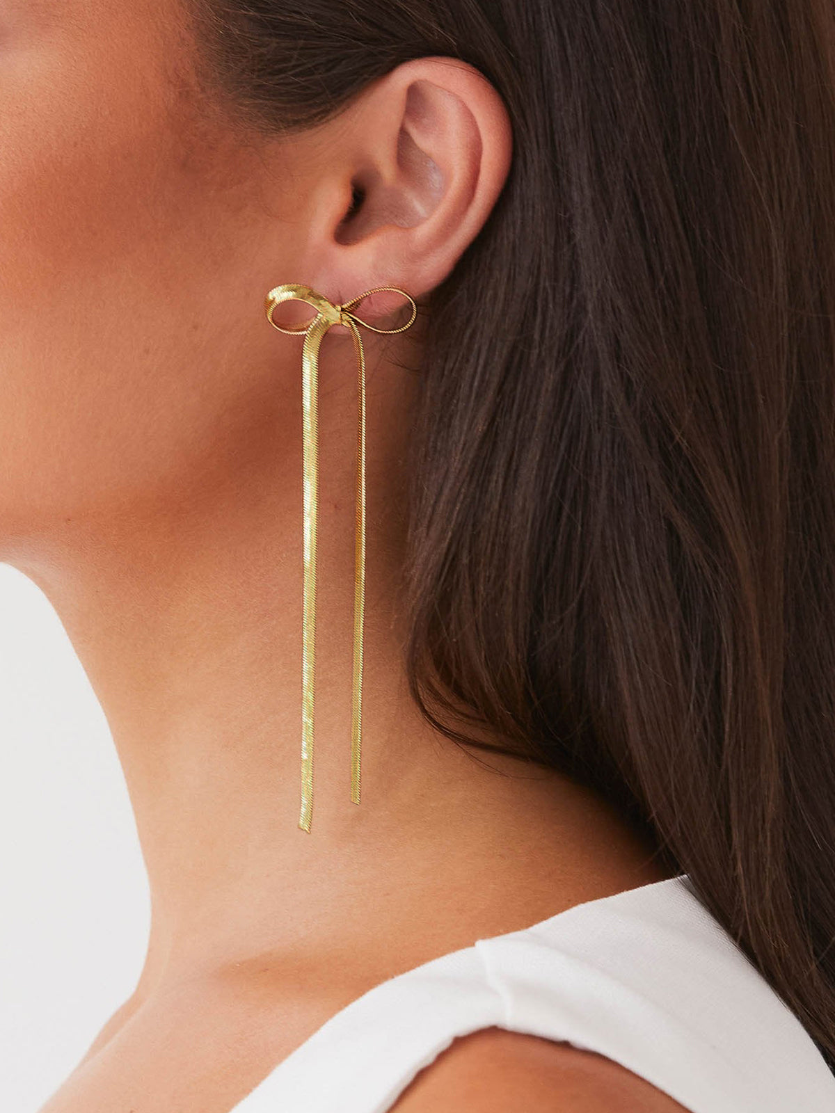 Metal Ribbon Bow Earrings-Chicvia