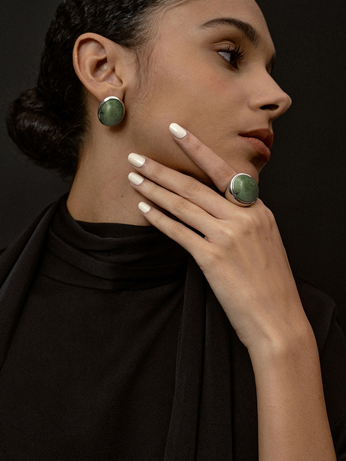 Moss Green Spectrolite Stud Earrings-Chicvia