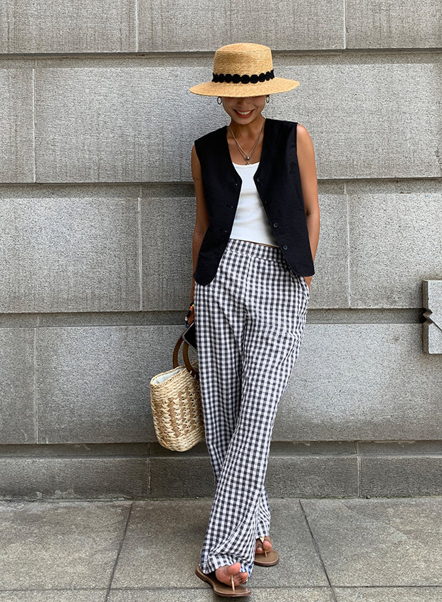 Casual Plaid Wide Leg Pants-Chicvia
