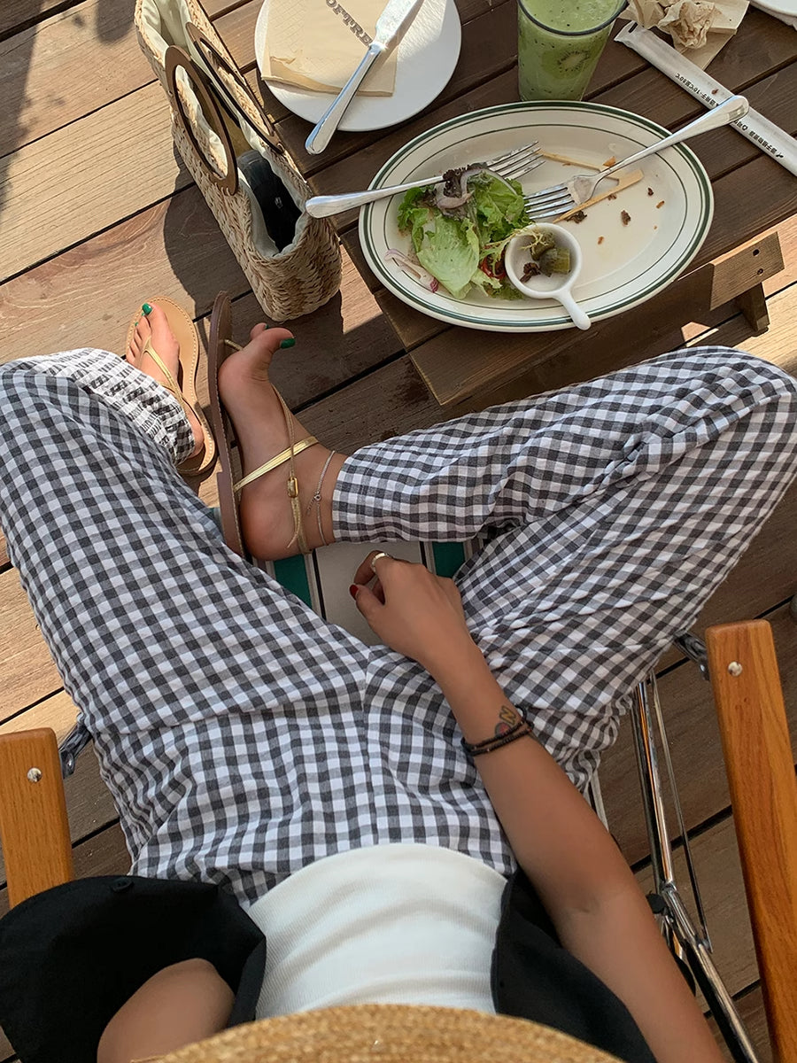 Casual Plaid Wide Leg Pants-Chicvia