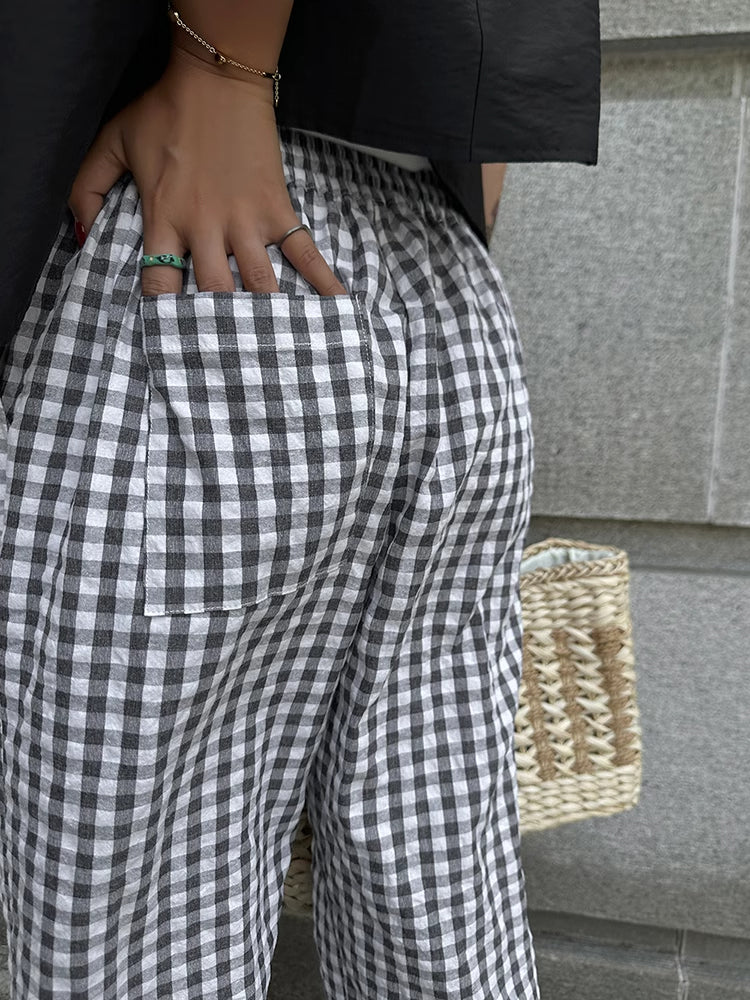 Casual Plaid Wide Leg Pants-Chicvia