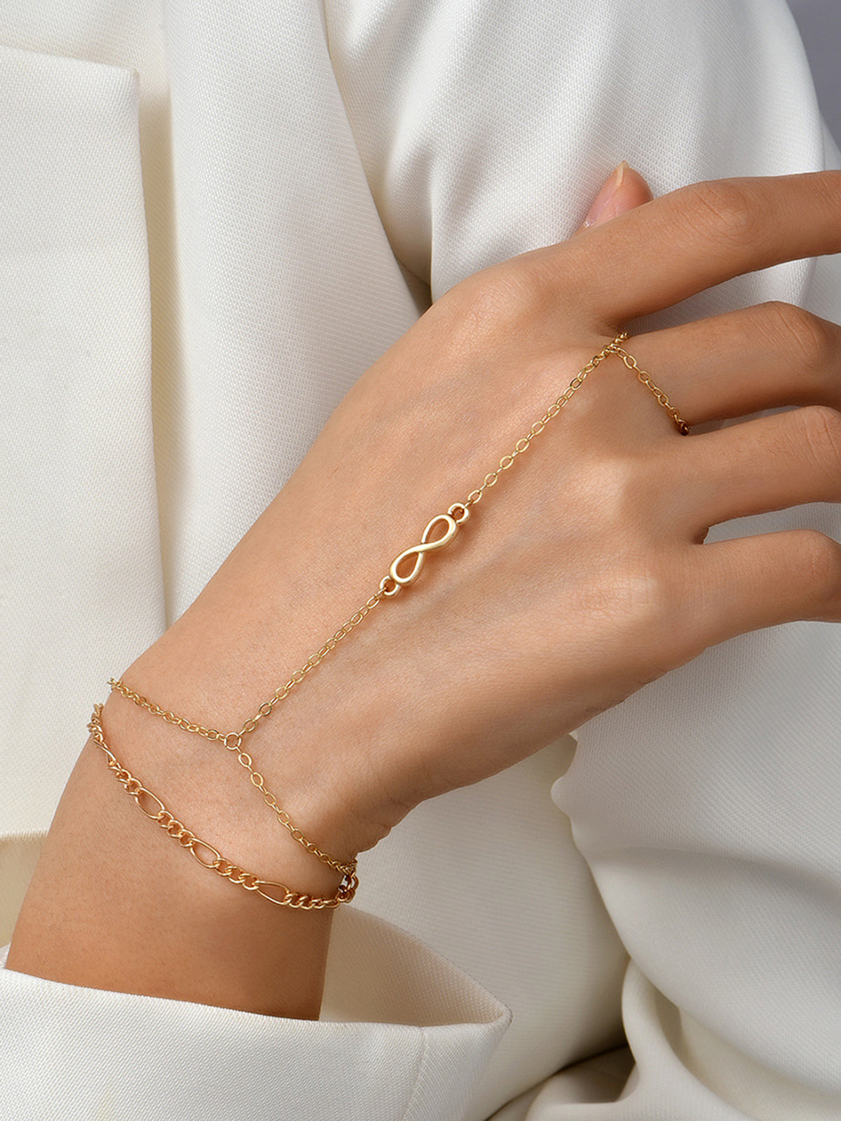 Golden Finger Ring Bracelet-Chicvia