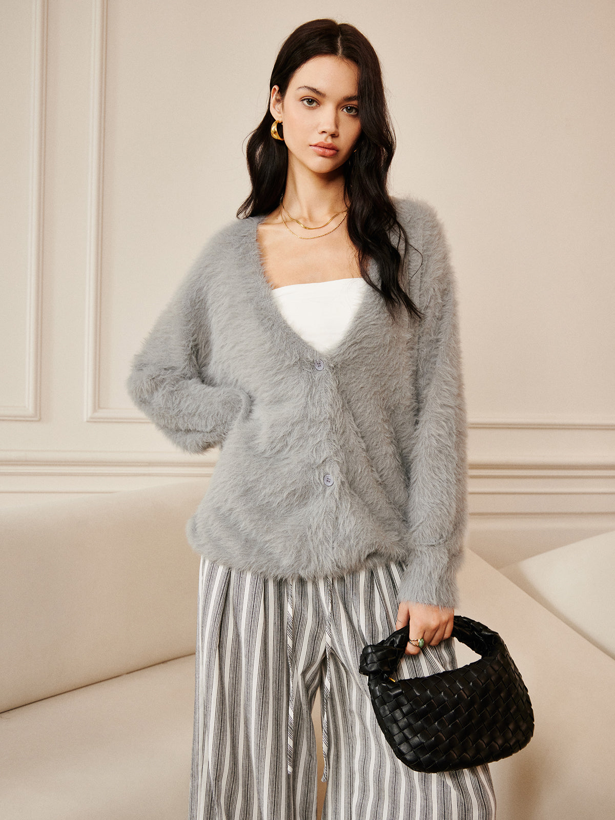 Oversize Furry Cardigan-Chicvia