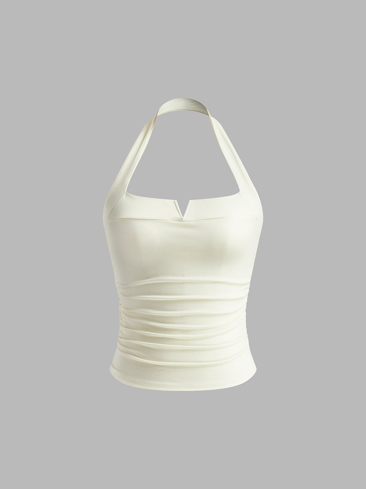 Pleated Ribbed Halter Top-Chicvia